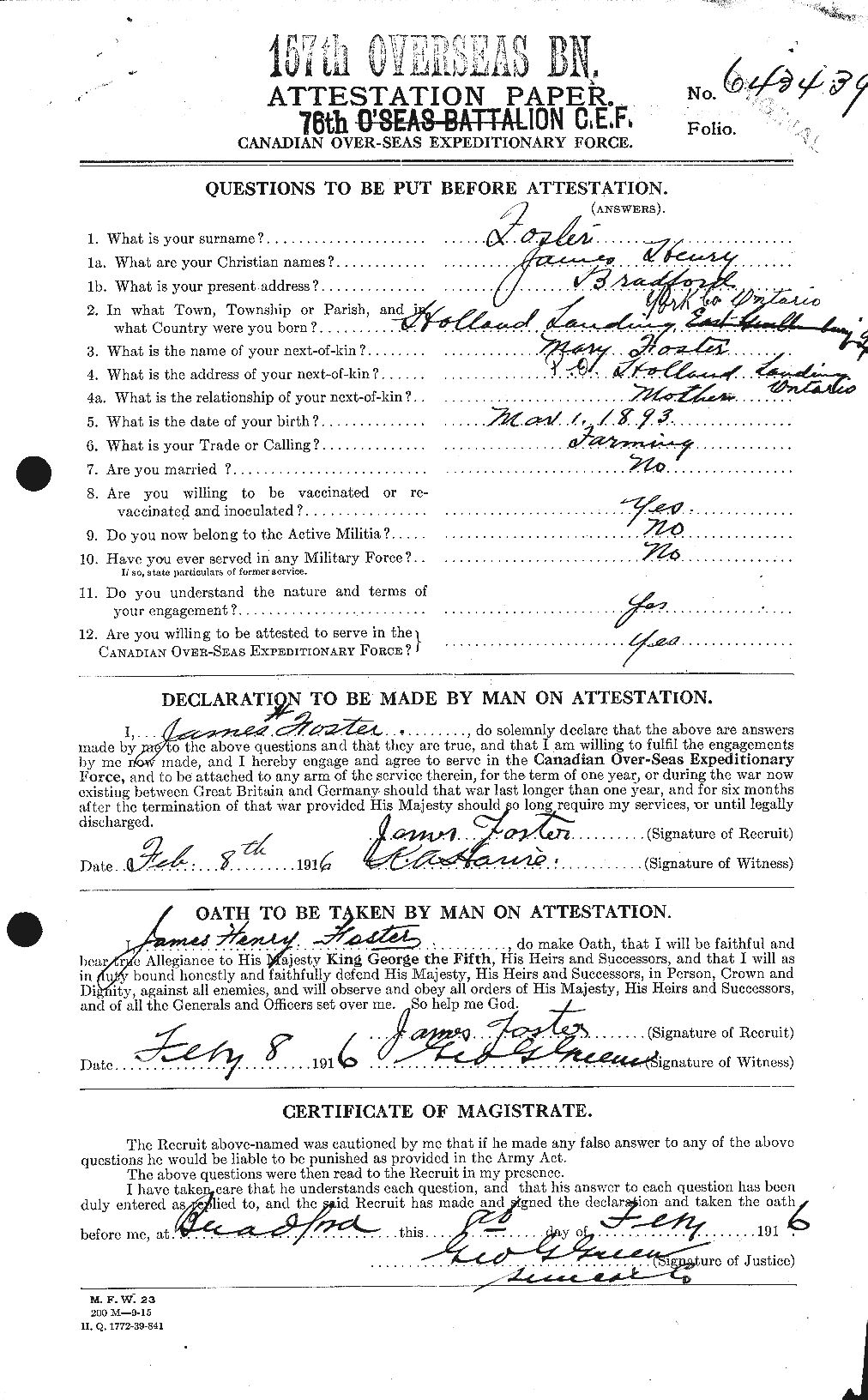 Dossiers du Personnel de la Première Guerre mondiale - CEC 333308a