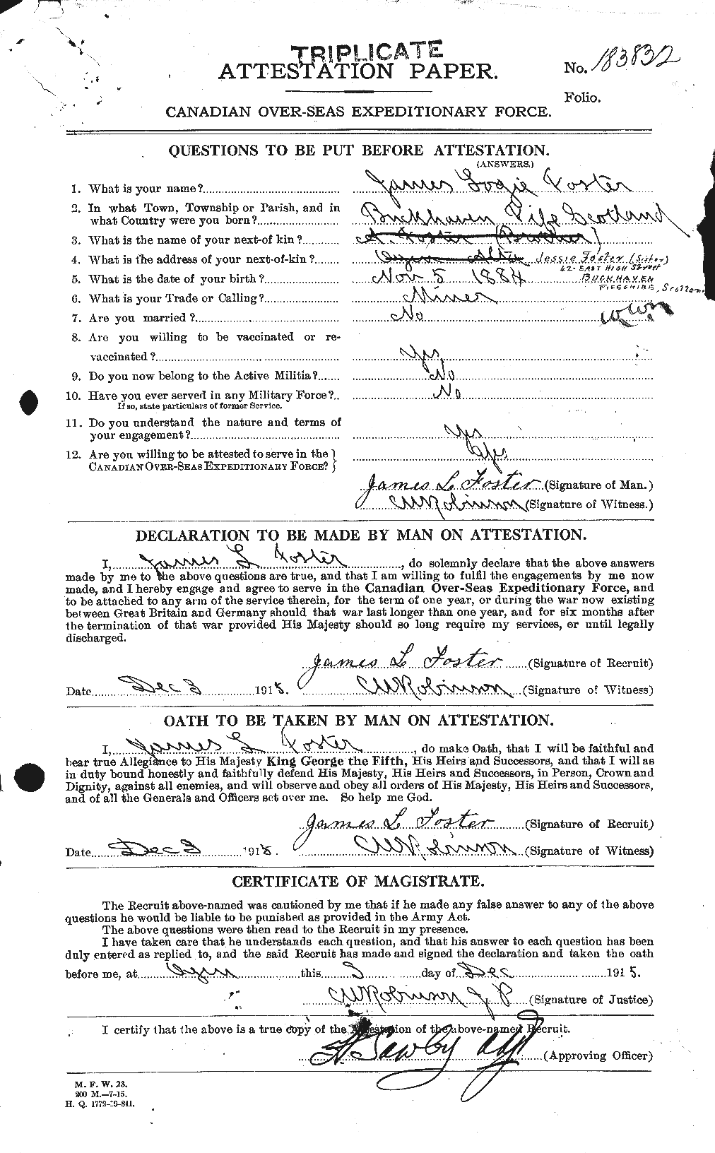 Dossiers du Personnel de la Première Guerre mondiale - CEC 333314a