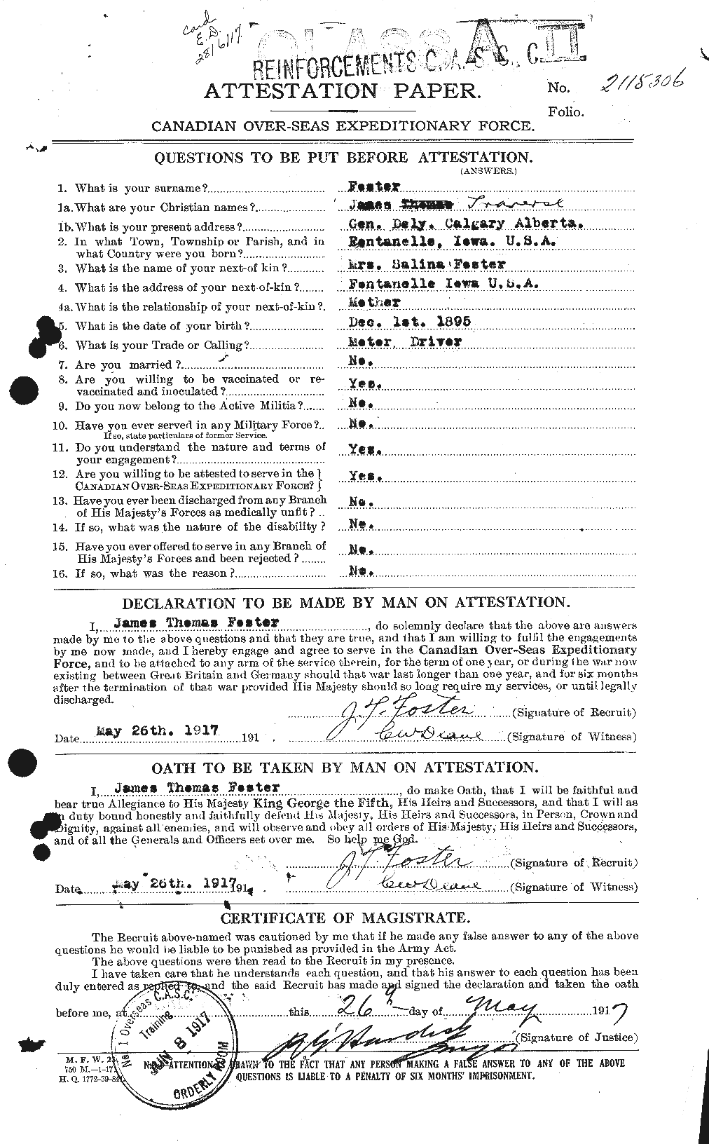 Dossiers du Personnel de la Première Guerre mondiale - CEC 333319a