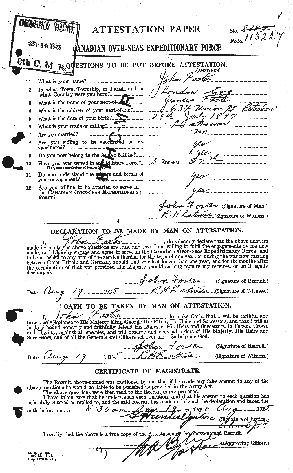 Dossiers du Personnel de la Première Guerre mondiale - CEC 333323a