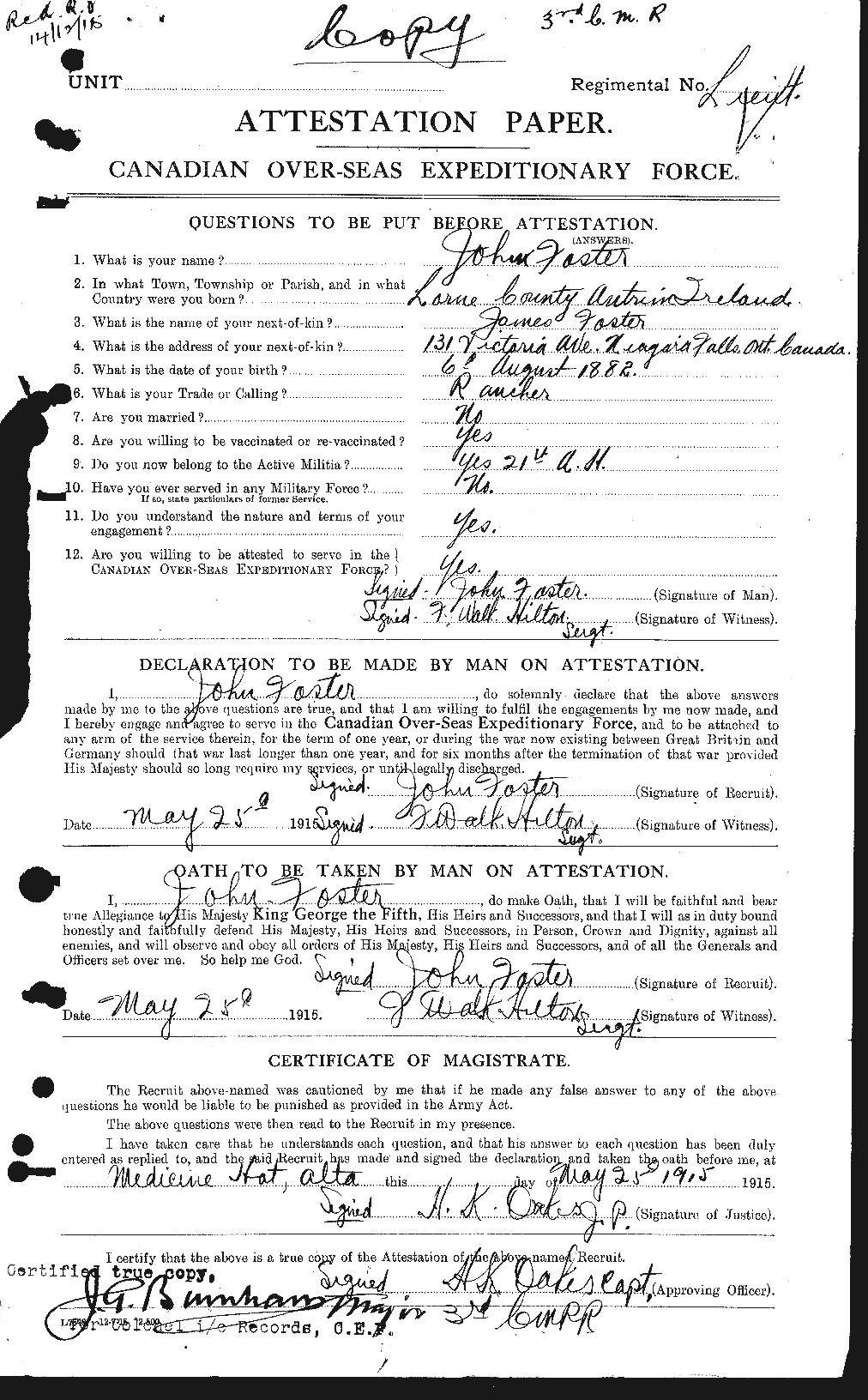 Dossiers du Personnel de la Première Guerre mondiale - CEC 333328a