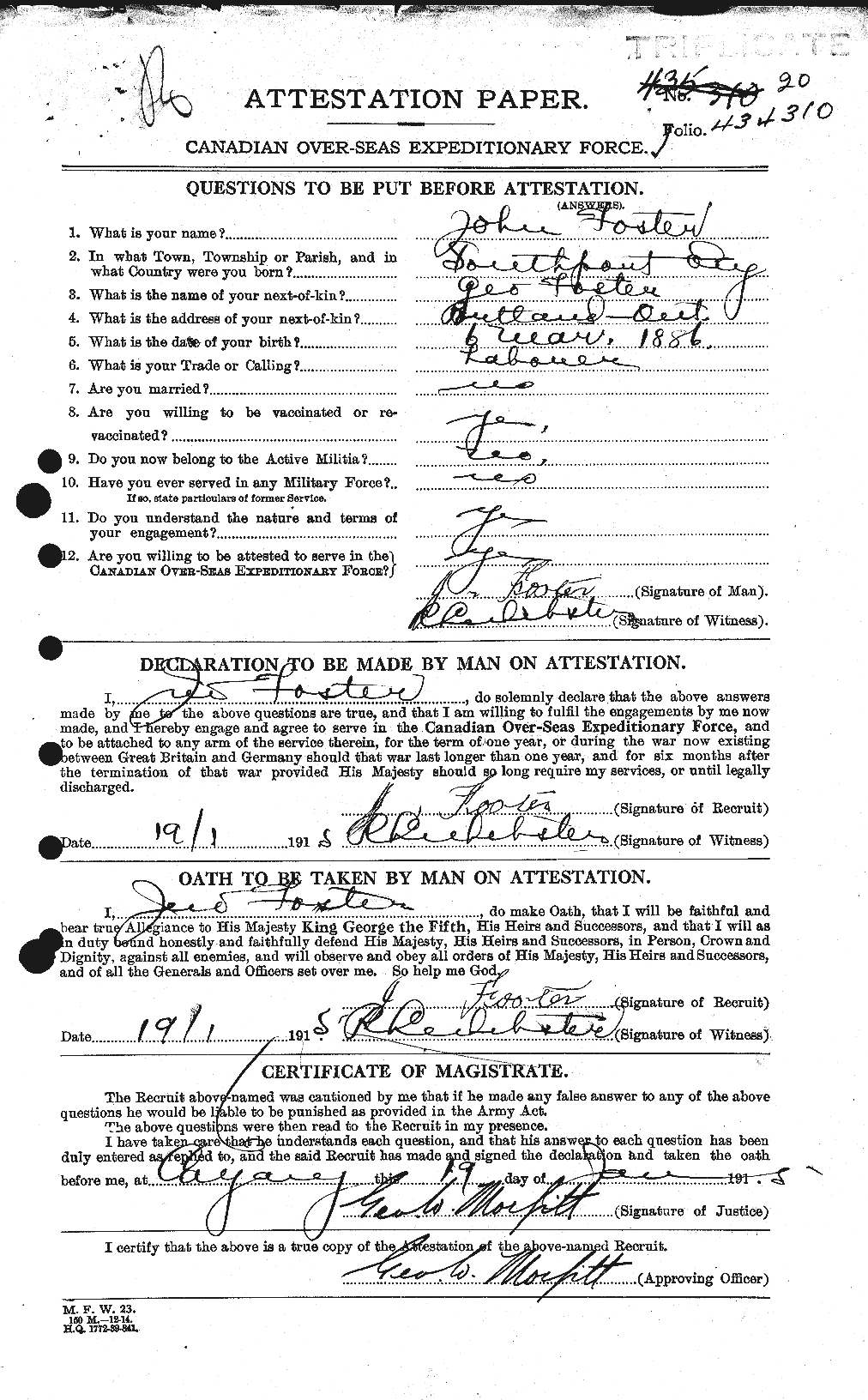 Dossiers du Personnel de la Première Guerre mondiale - CEC 333344a