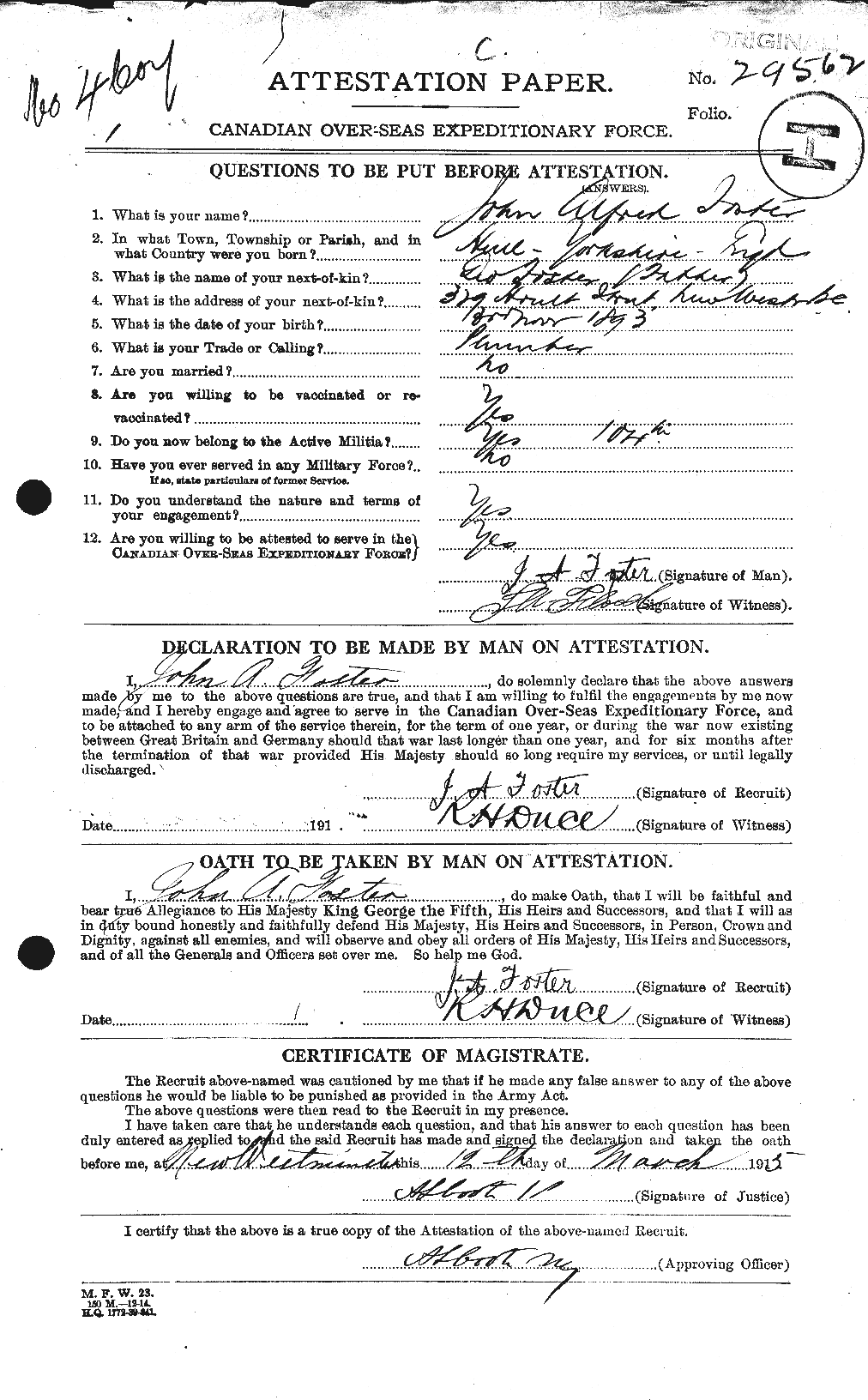 Dossiers du Personnel de la Première Guerre mondiale - CEC 333353a