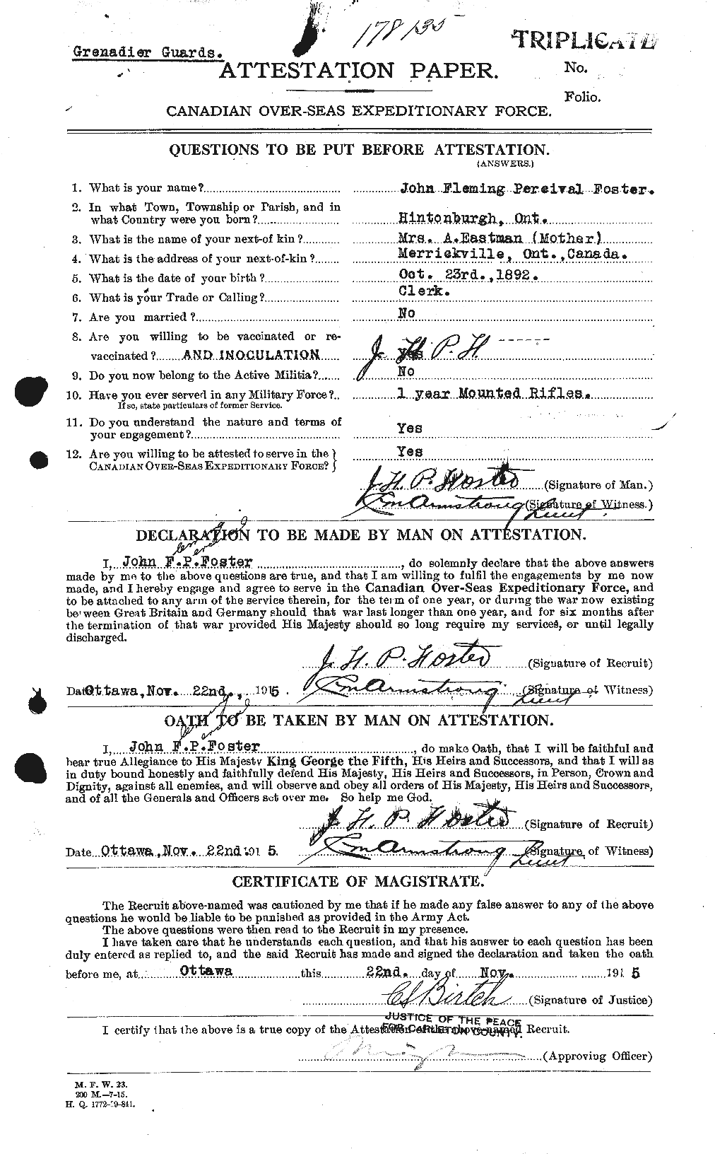 Dossiers du Personnel de la Première Guerre mondiale - CEC 333358a