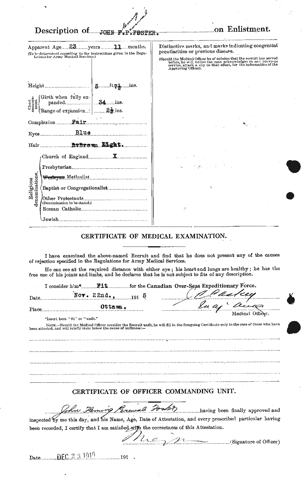 Dossiers du Personnel de la Première Guerre mondiale - CEC 333358b