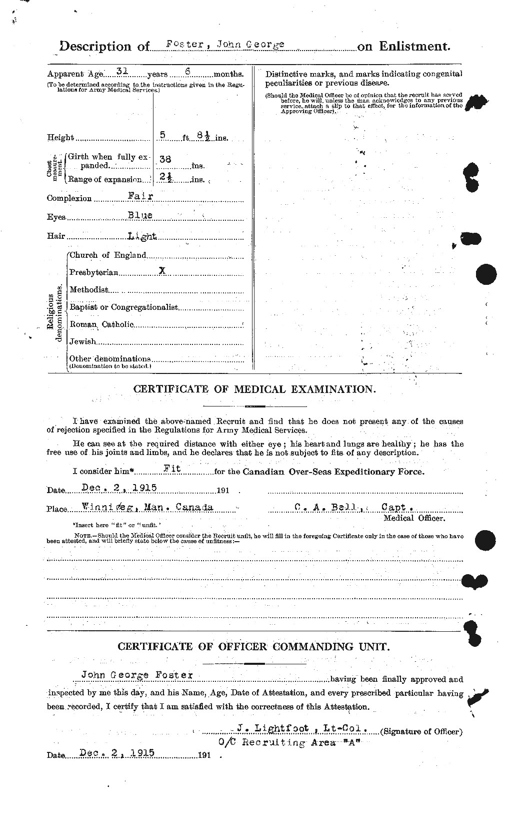 Dossiers du Personnel de la Première Guerre mondiale - CEC 333361b