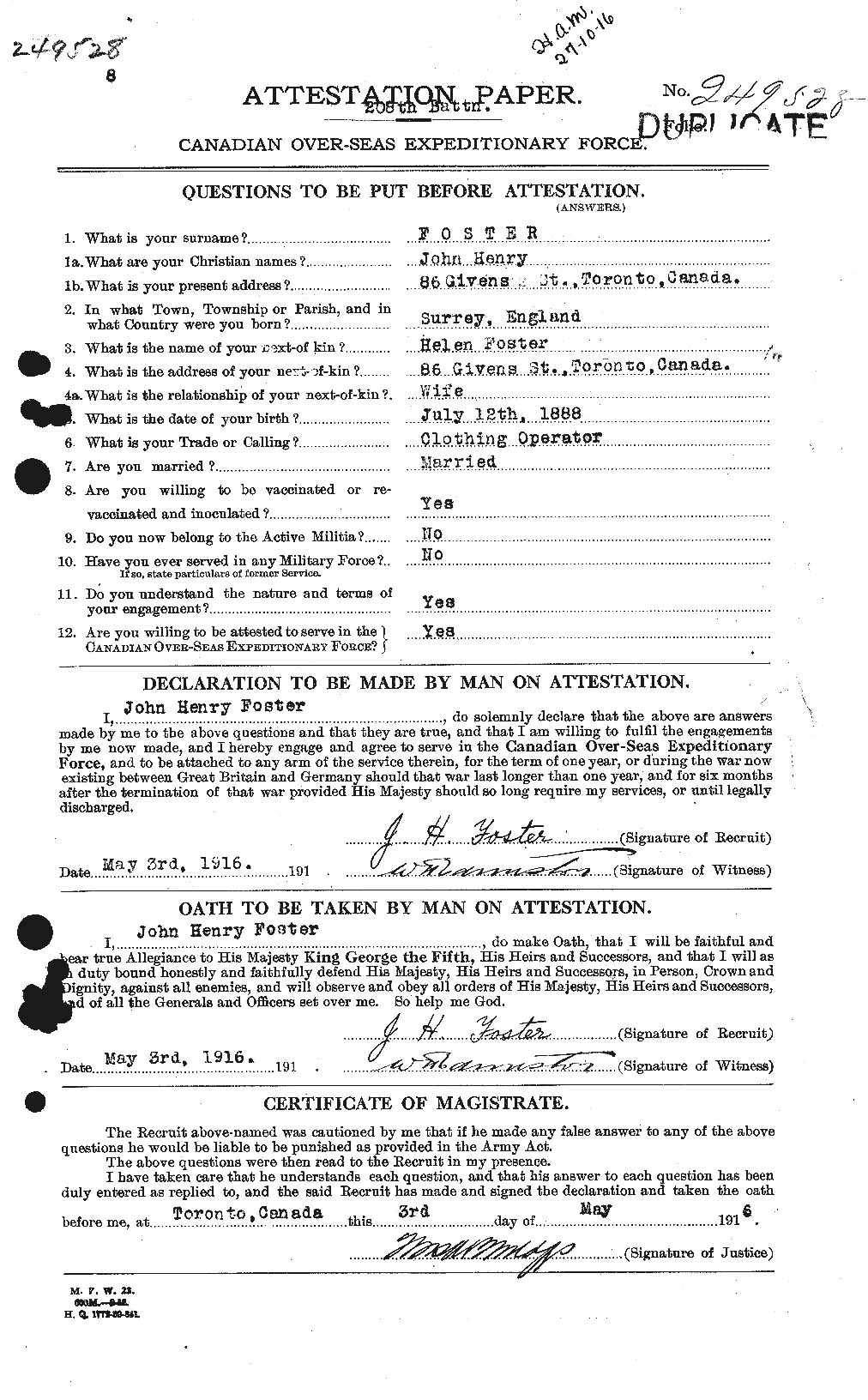 Dossiers du Personnel de la Première Guerre mondiale - CEC 333363a