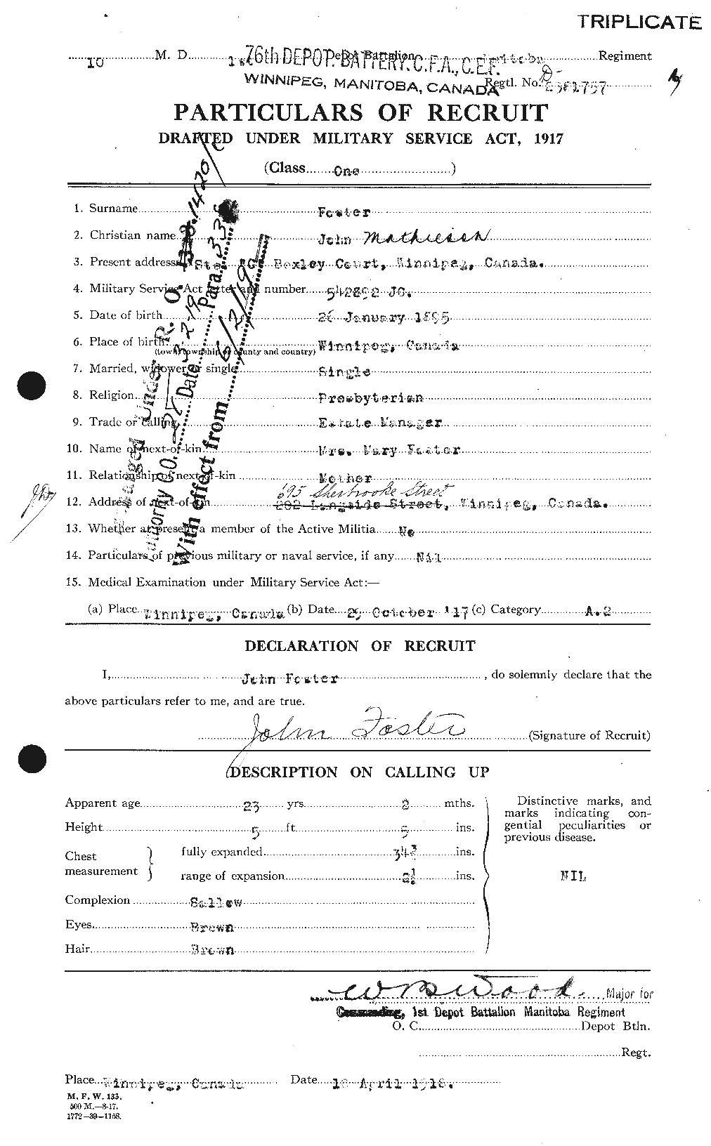 Dossiers du Personnel de la Première Guerre mondiale - CEC 333366a
