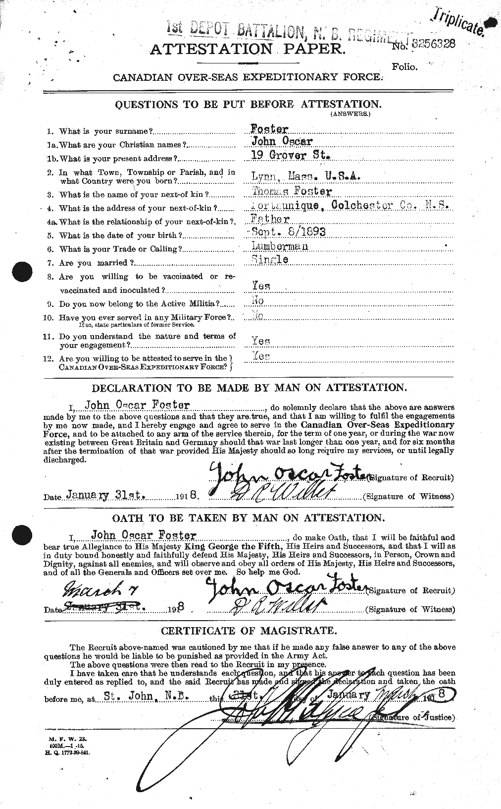 Dossiers du Personnel de la Première Guerre mondiale - CEC 333367a