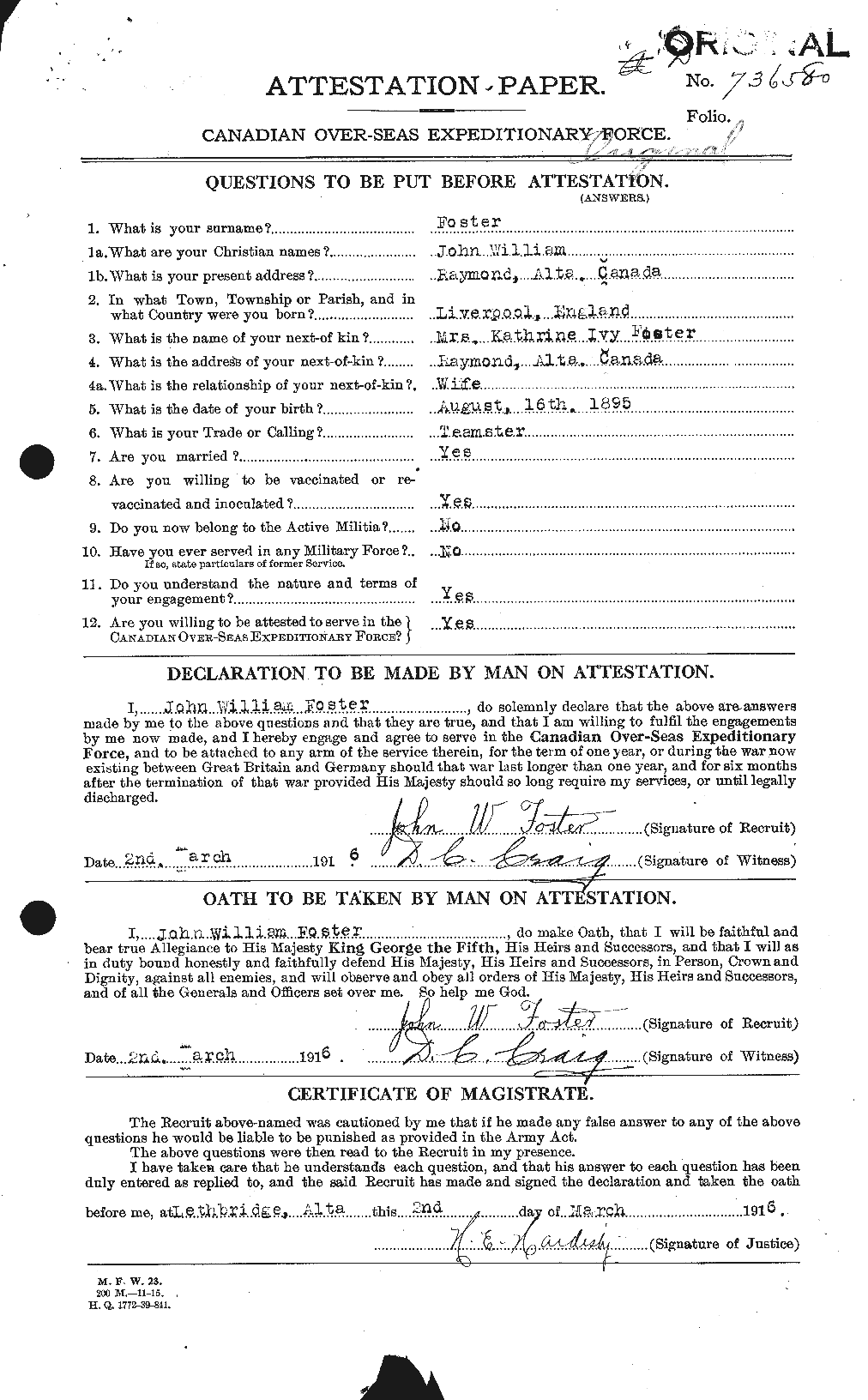 Dossiers du Personnel de la Première Guerre mondiale - CEC 333373a