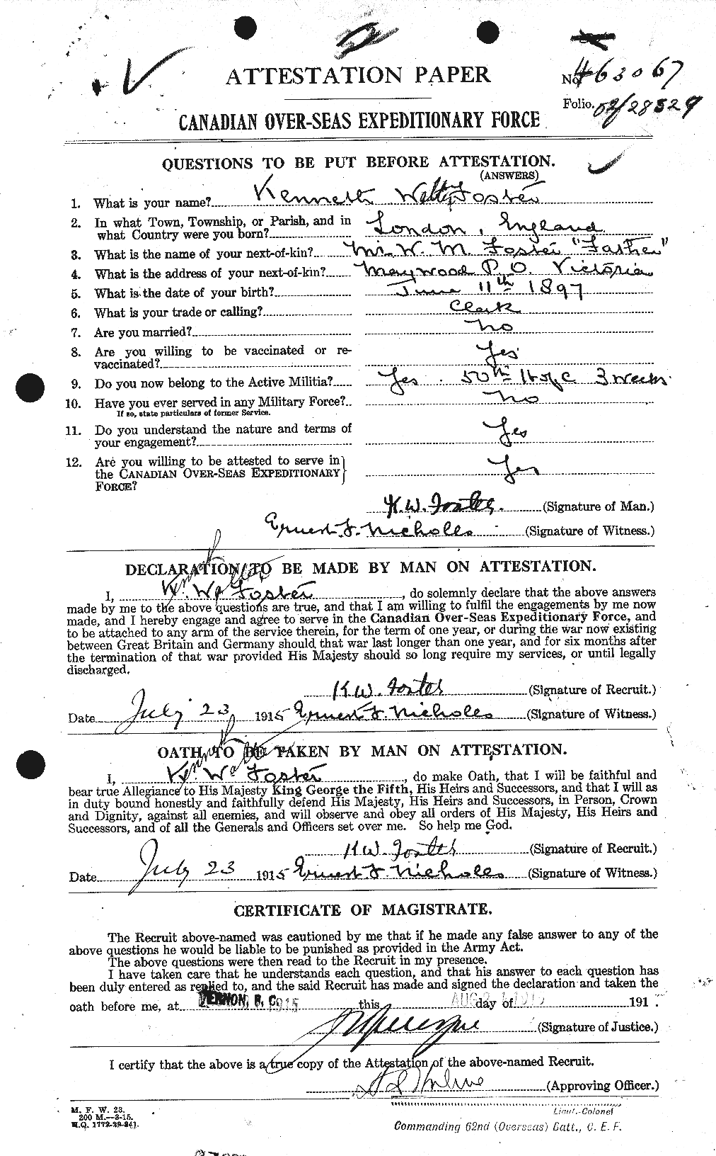 Dossiers du Personnel de la Première Guerre mondiale - CEC 333396a