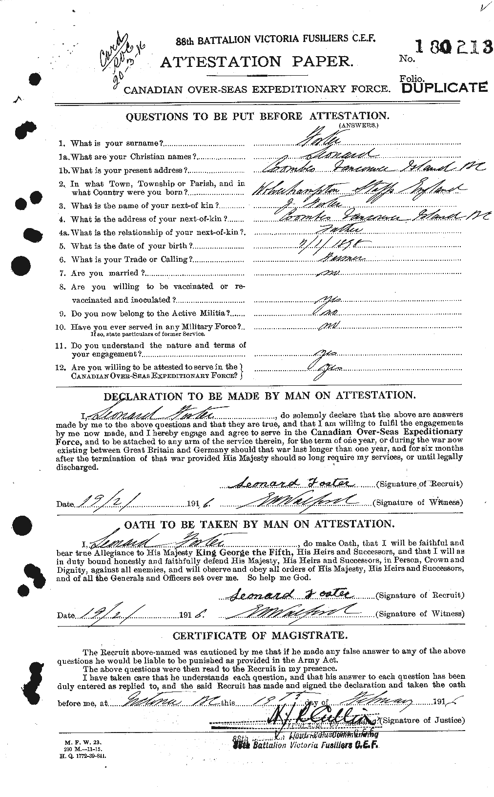 Dossiers du Personnel de la Première Guerre mondiale - CEC 333401a