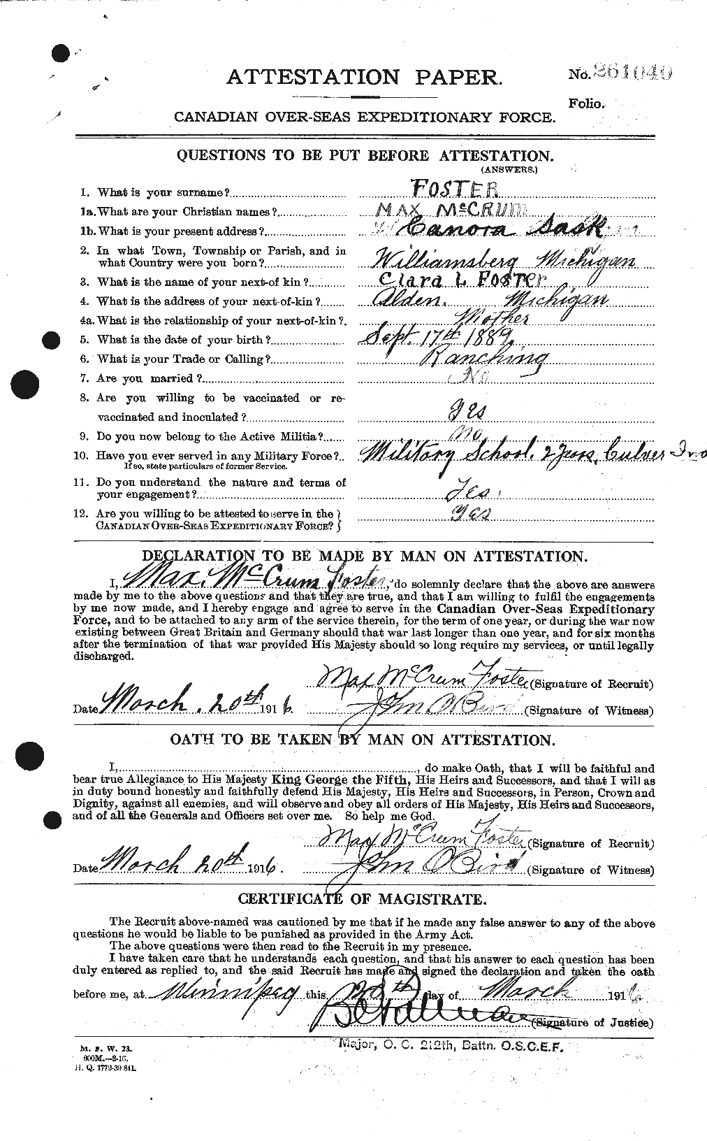 Dossiers du Personnel de la Première Guerre mondiale - CEC 333423a