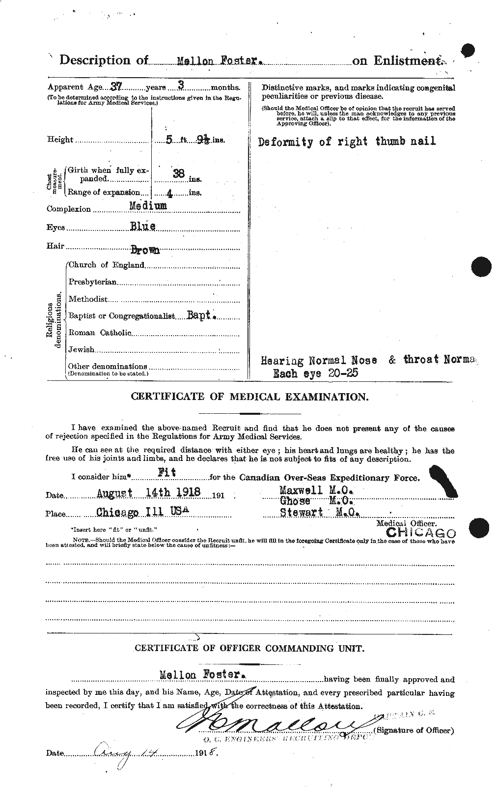 Dossiers du Personnel de la Première Guerre mondiale - CEC 333425b