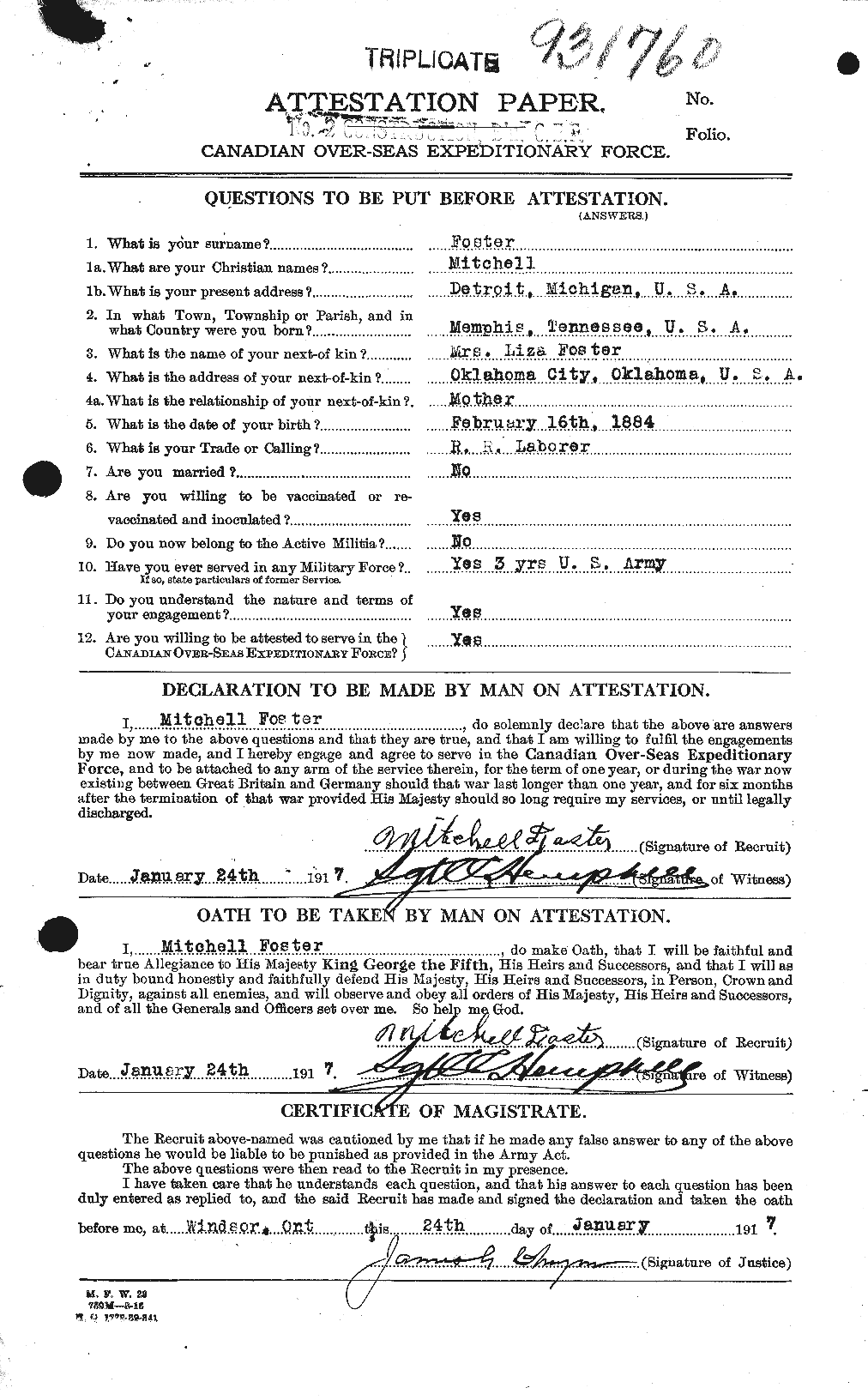 Dossiers du Personnel de la Première Guerre mondiale - CEC 333429a