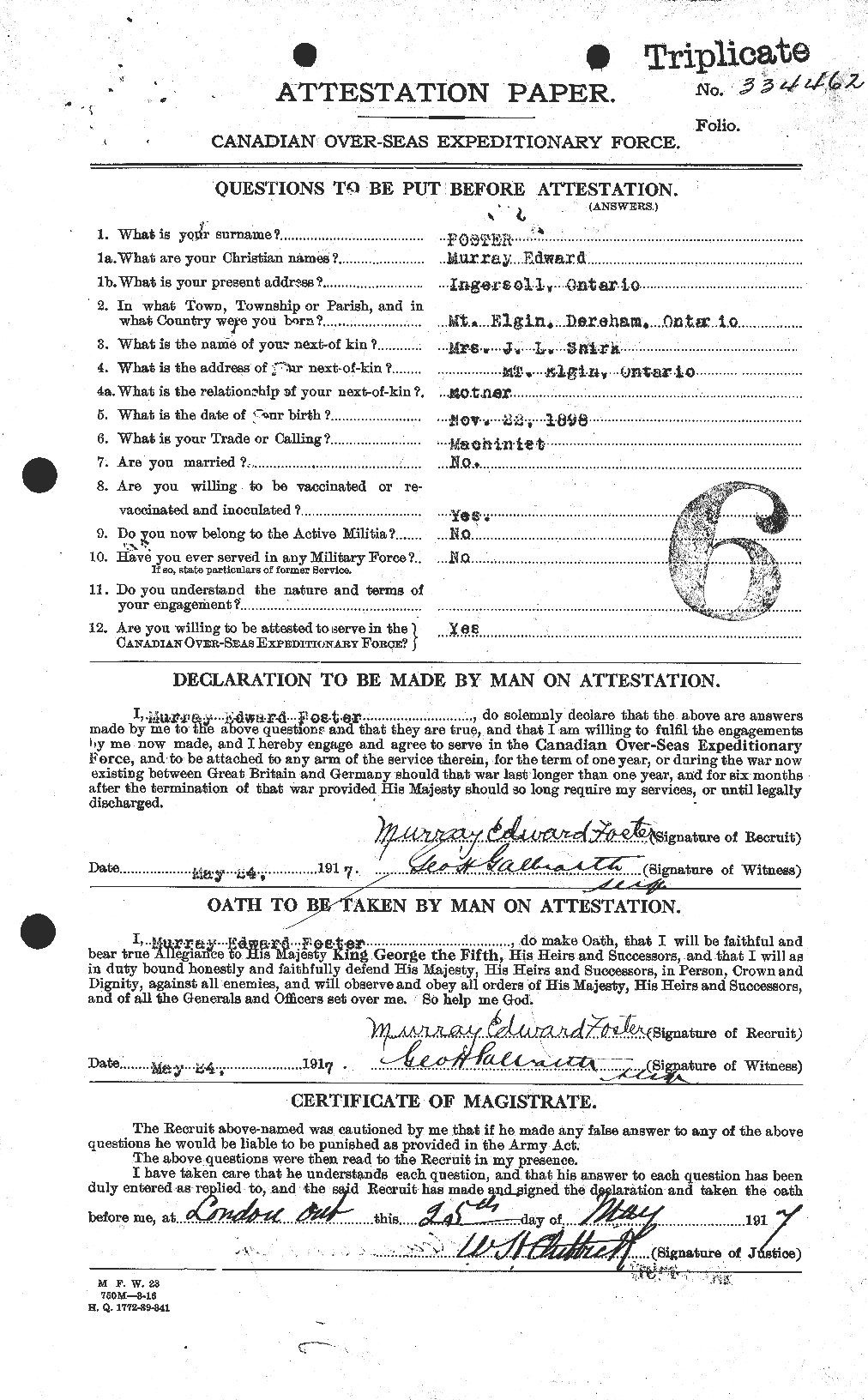Dossiers du Personnel de la Première Guerre mondiale - CEC 333431a