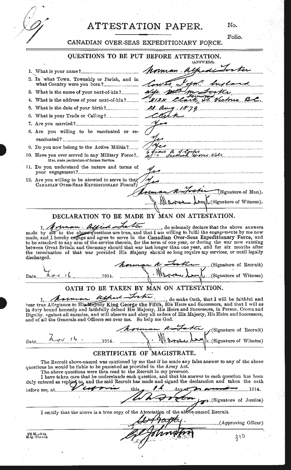 Dossiers du Personnel de la Première Guerre mondiale - CEC 333434a