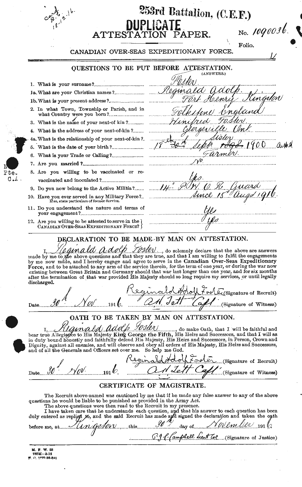 Dossiers du Personnel de la Première Guerre mondiale - CEC 333450a