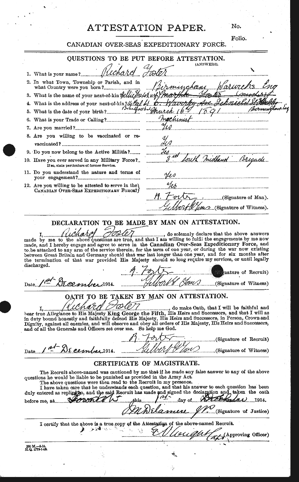 Dossiers du Personnel de la Première Guerre mondiale - CEC 333452a