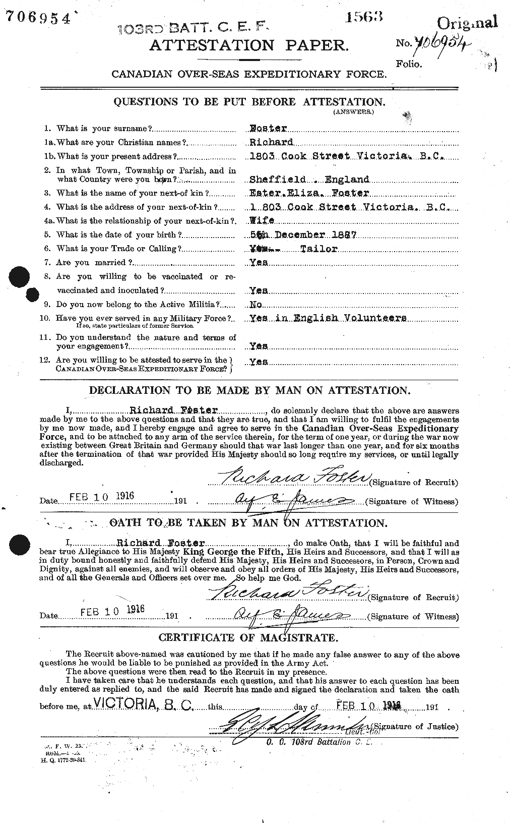 Dossiers du Personnel de la Première Guerre mondiale - CEC 335155a