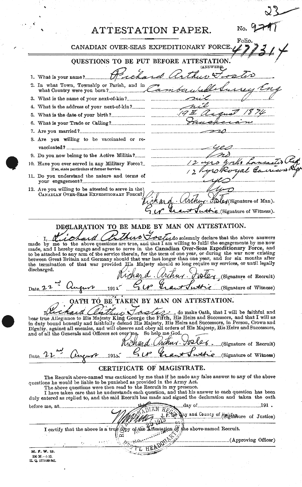 Personnel Records of the First World War - CEF 335161a