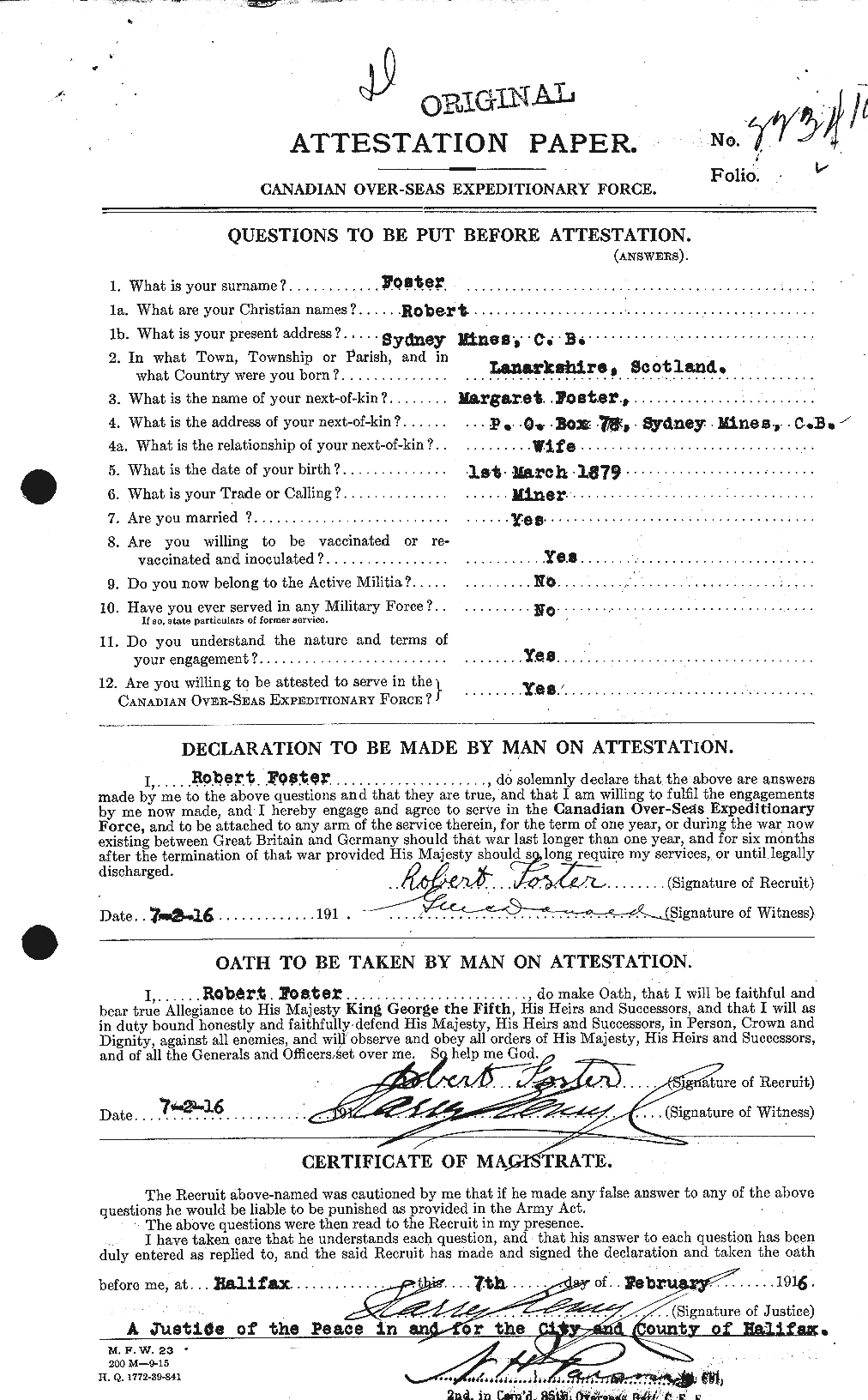 Dossiers du Personnel de la Première Guerre mondiale - CEC 335168a