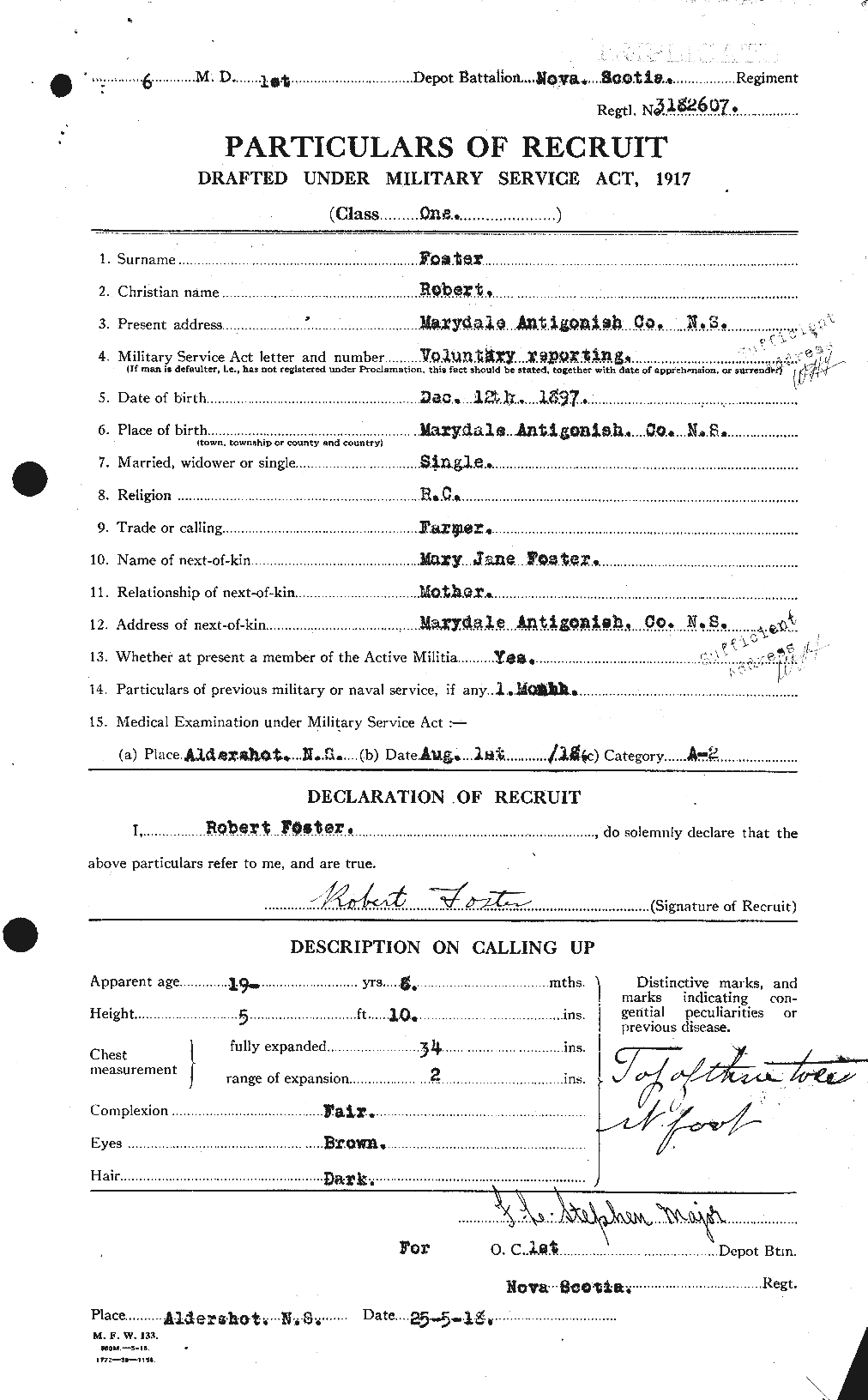 Dossiers du Personnel de la Première Guerre mondiale - CEC 335169a