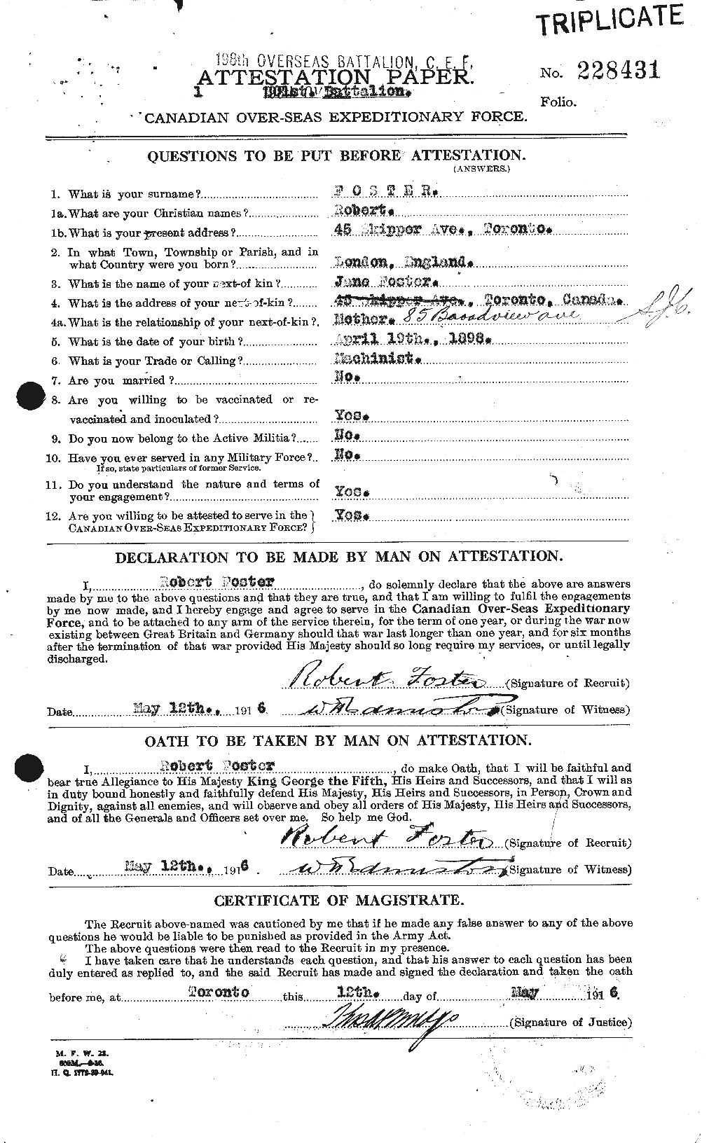 Dossiers du Personnel de la Première Guerre mondiale - CEC 335172a