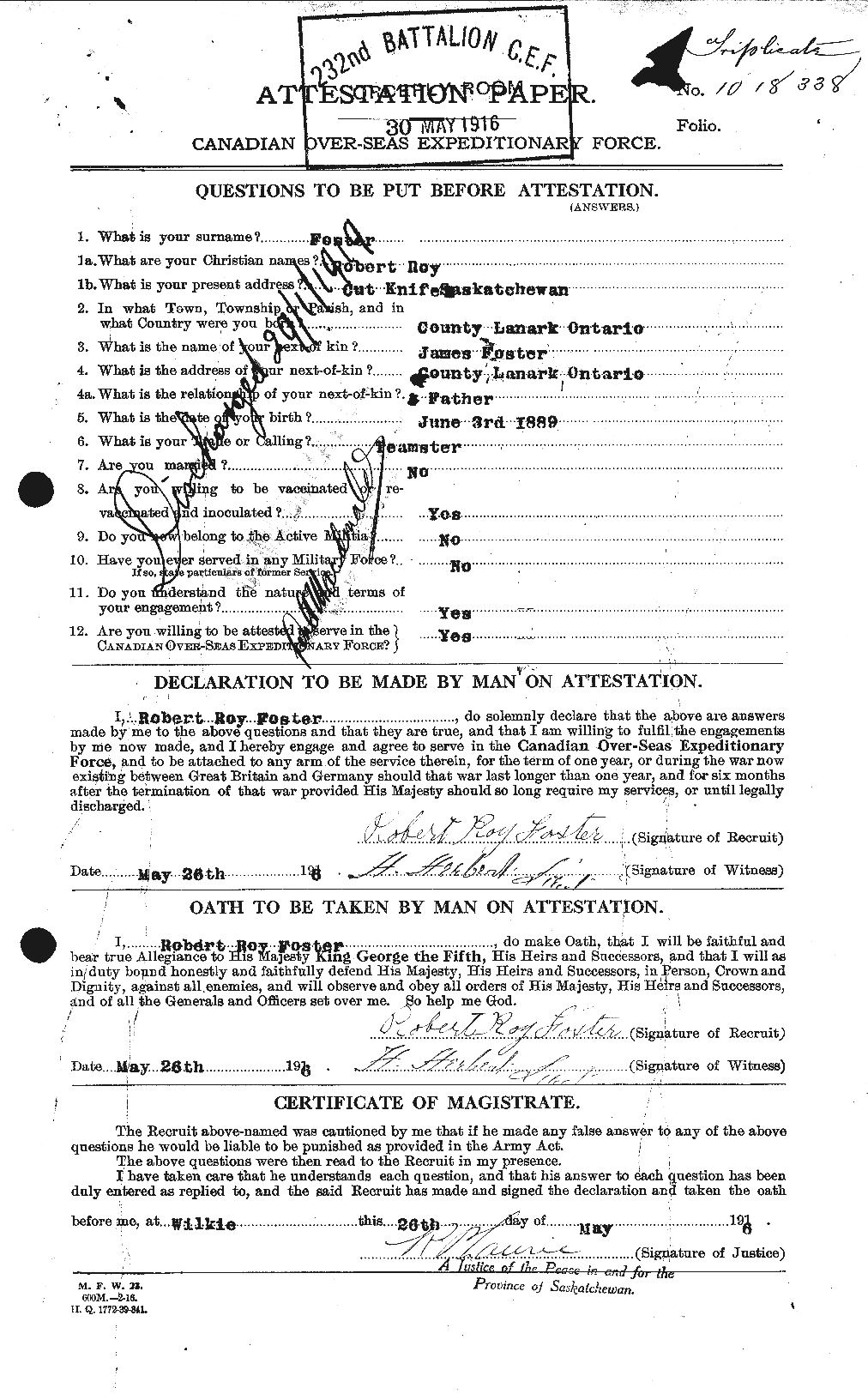 Personnel Records of the First World War - CEF 335185a