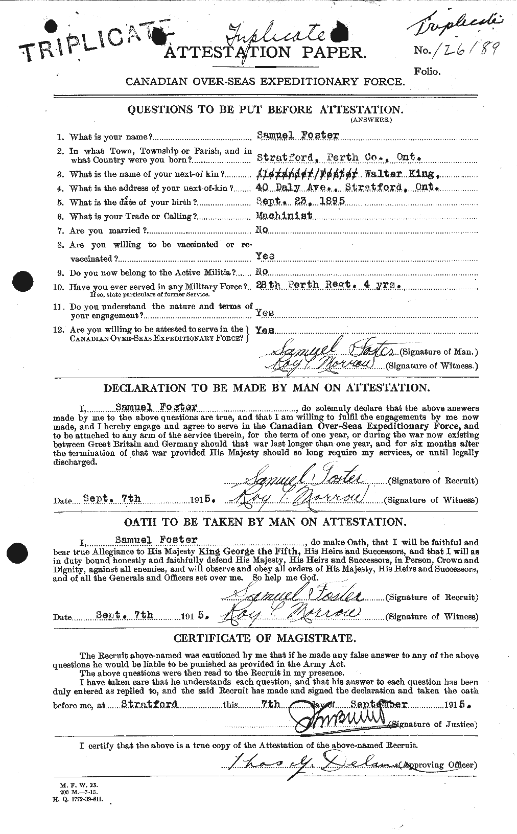 Dossiers du Personnel de la Première Guerre mondiale - CEC 335203a