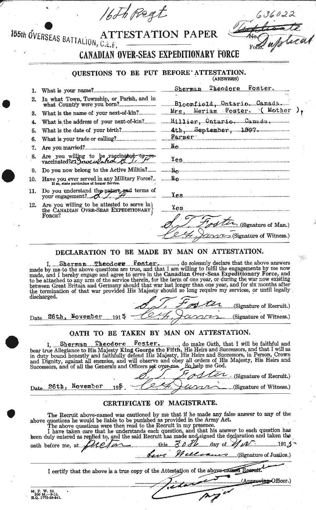Dossiers du Personnel de la Première Guerre mondiale - CEC 335208a