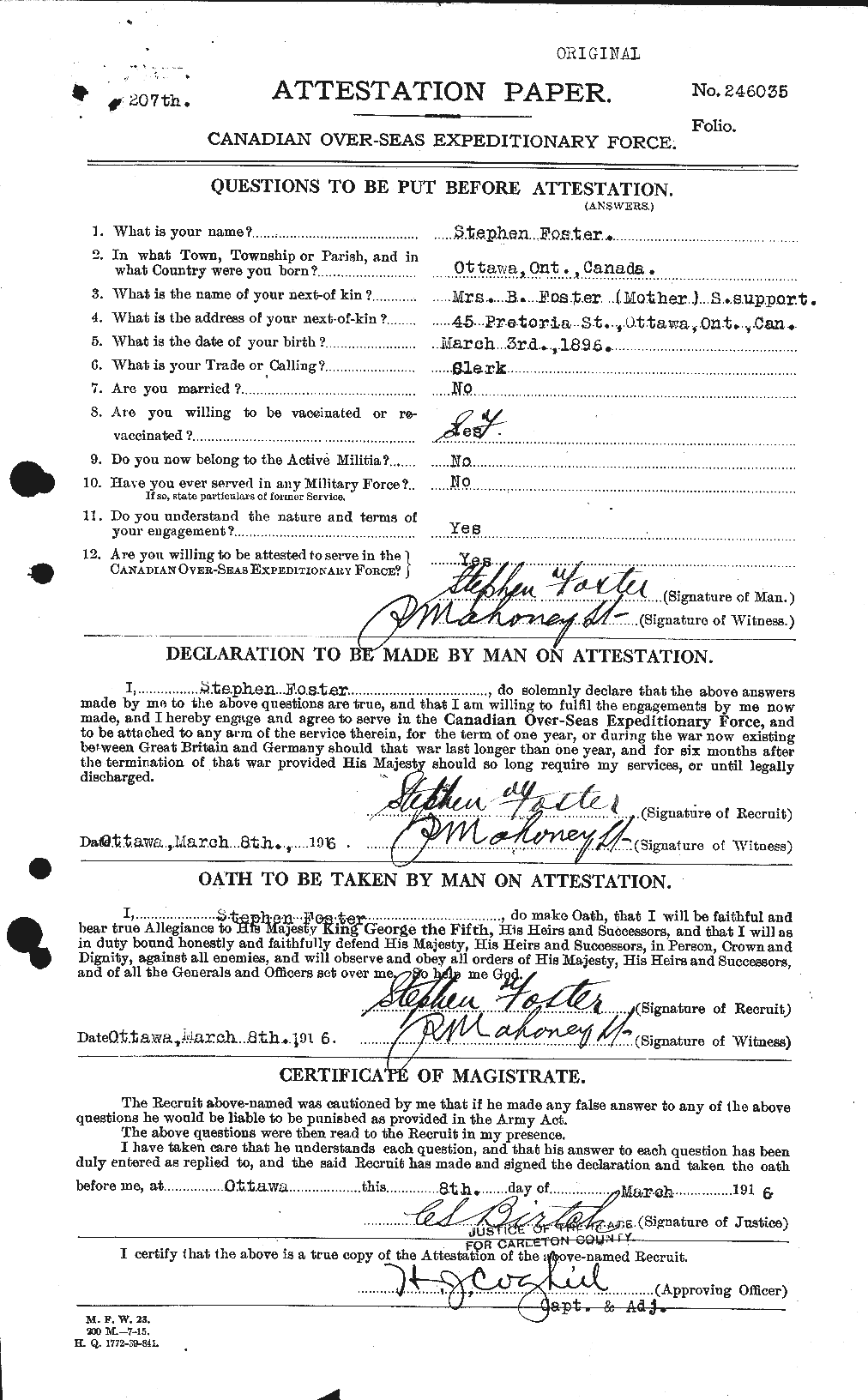 Personnel Records of the First World War - CEF 335216a