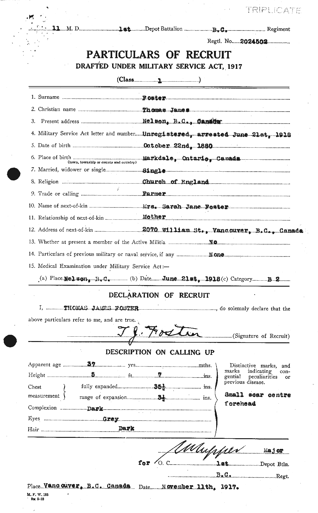 Dossiers du Personnel de la Première Guerre mondiale - CEC 335239a