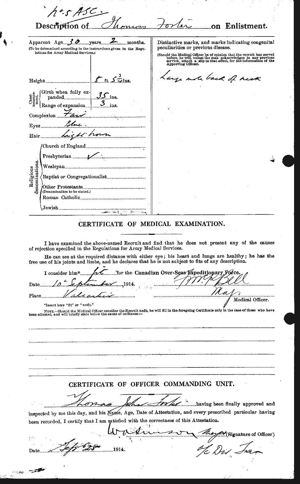Dossiers du Personnel de la Première Guerre mondiale - CEC 335242b