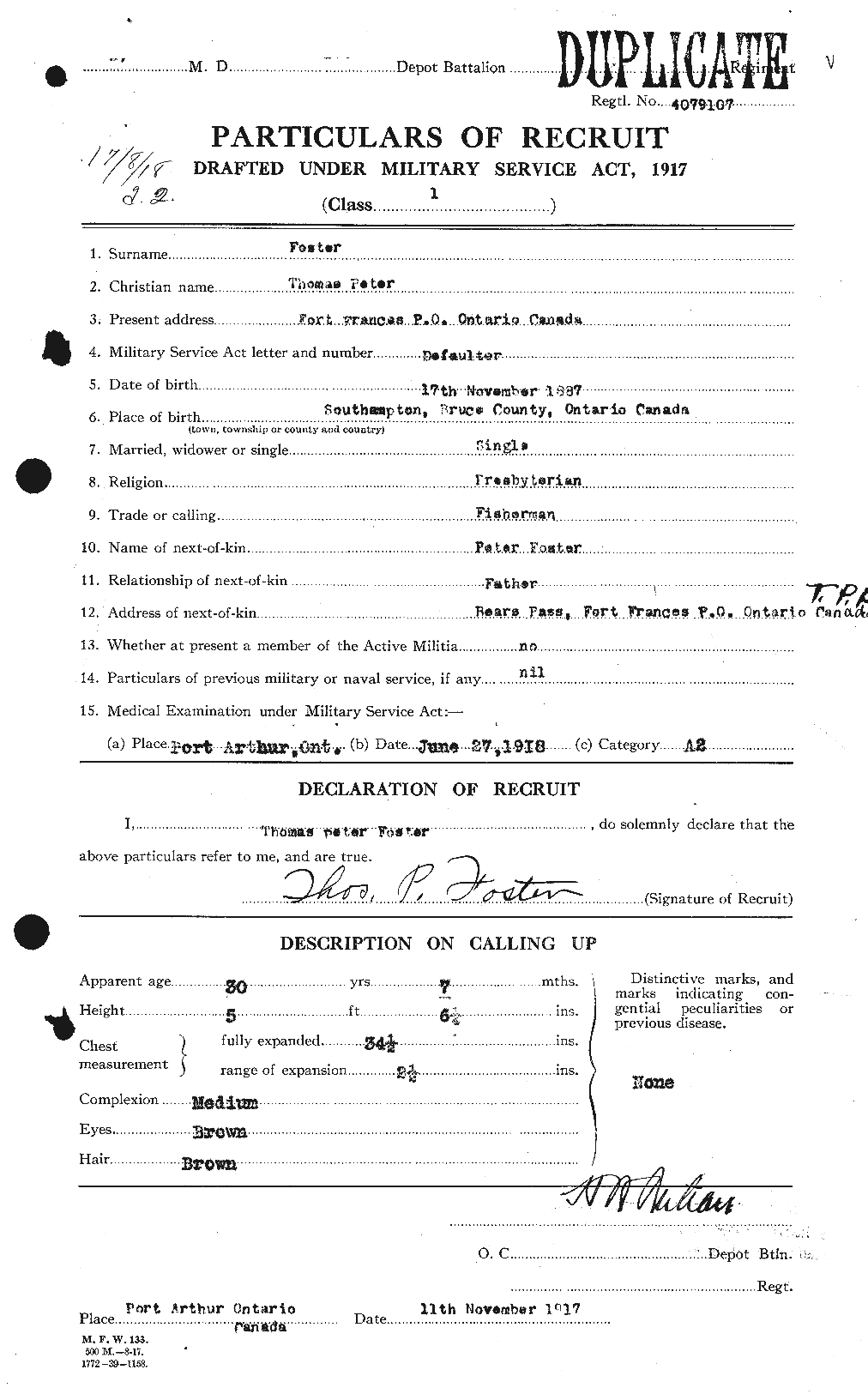 Dossiers du Personnel de la Première Guerre mondiale - CEC 335245a