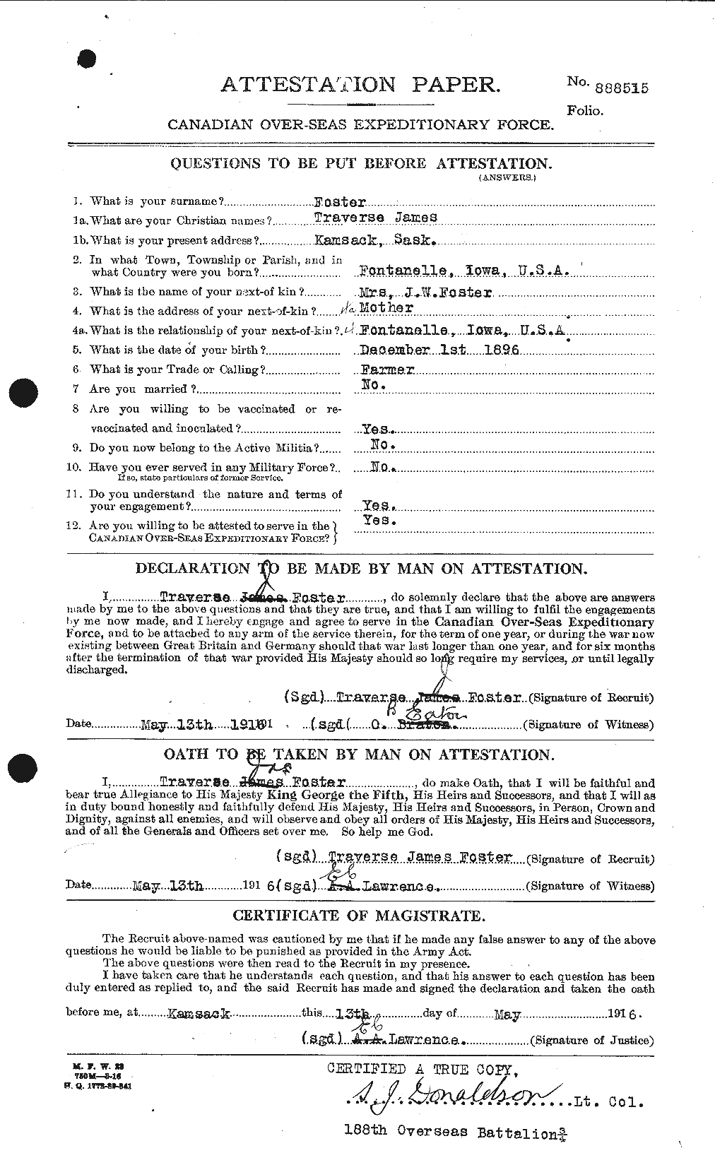 Dossiers du Personnel de la Première Guerre mondiale - CEC 335247a