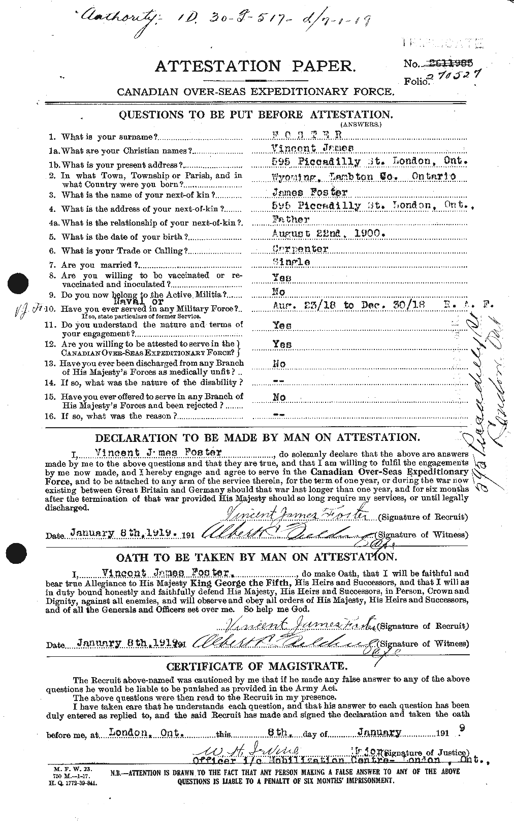 Dossiers du Personnel de la Première Guerre mondiale - CEC 335249a