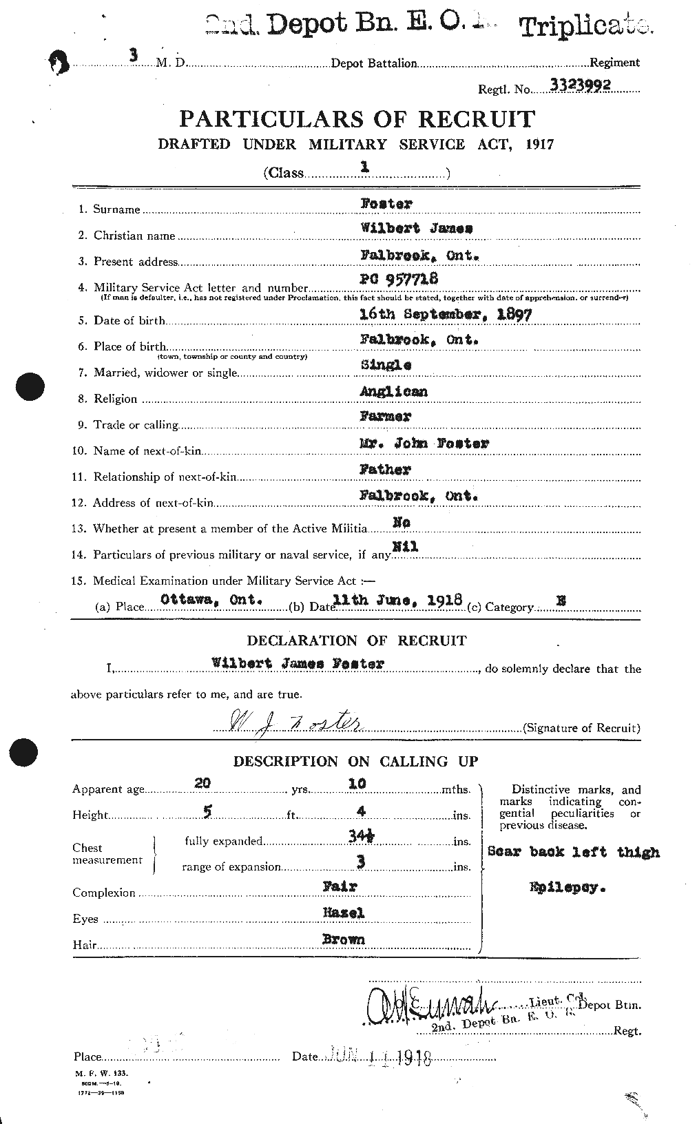 Dossiers du Personnel de la Première Guerre mondiale - CEC 335267a