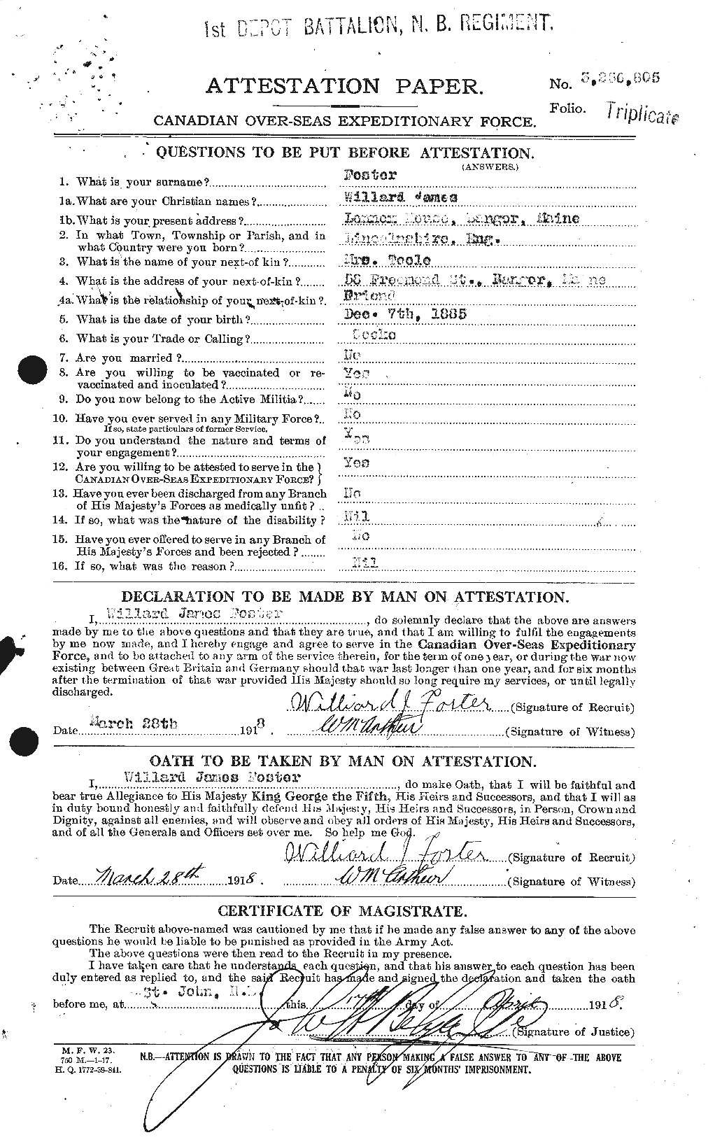 Dossiers du Personnel de la Première Guerre mondiale - CEC 335270a