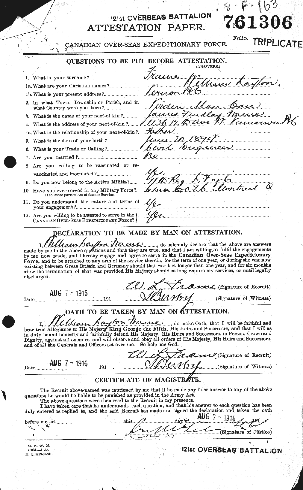 Personnel Records of the First World War - CEF 335970a