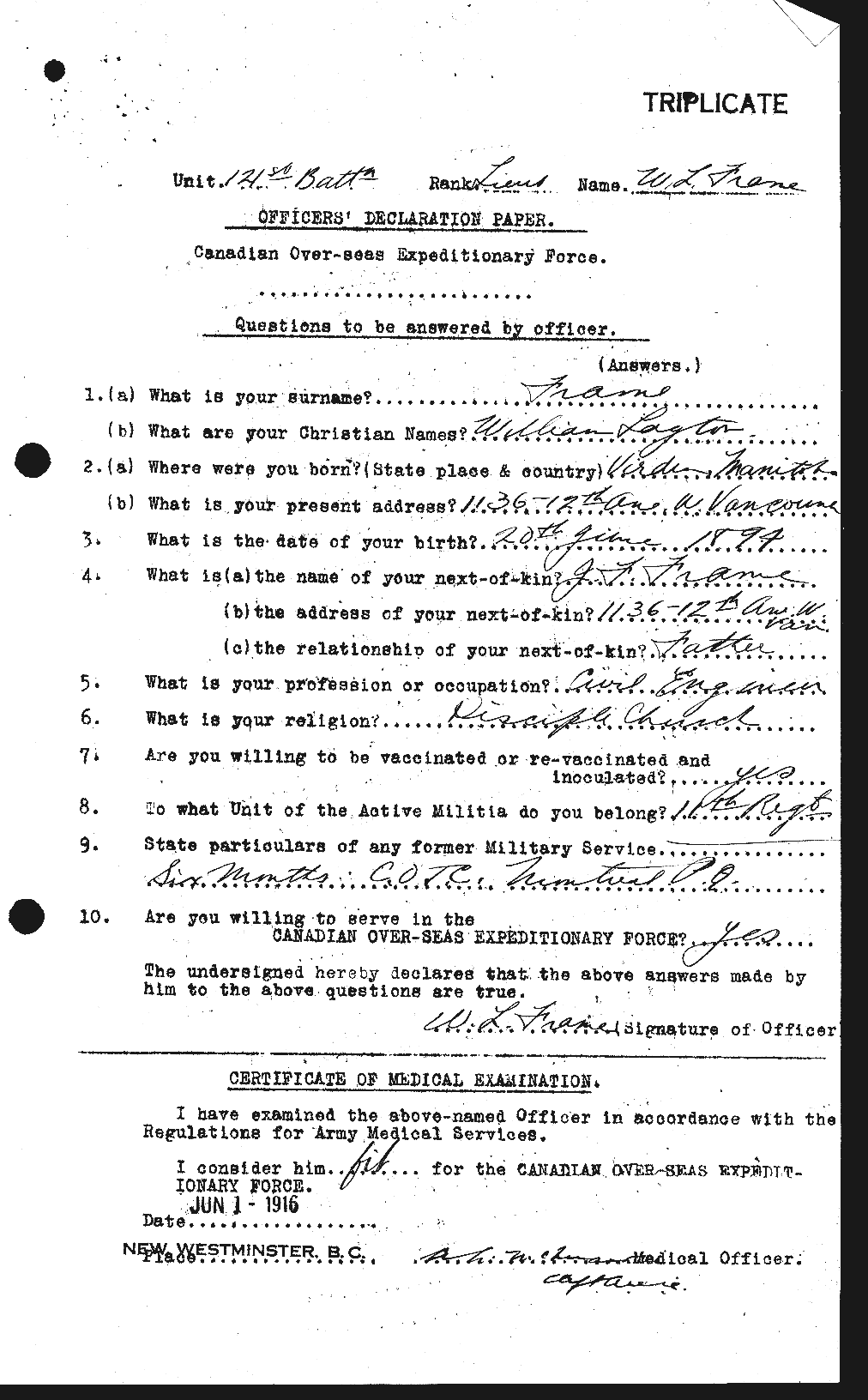 Dossiers du Personnel de la Première Guerre mondiale - CEC 335971a