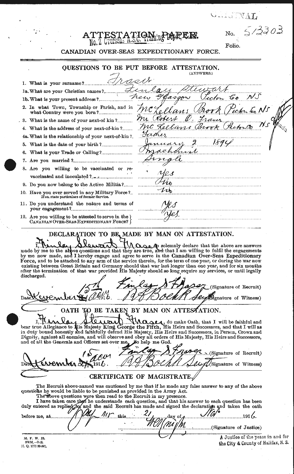 Personnel Records of the First World War - CEF 336284a