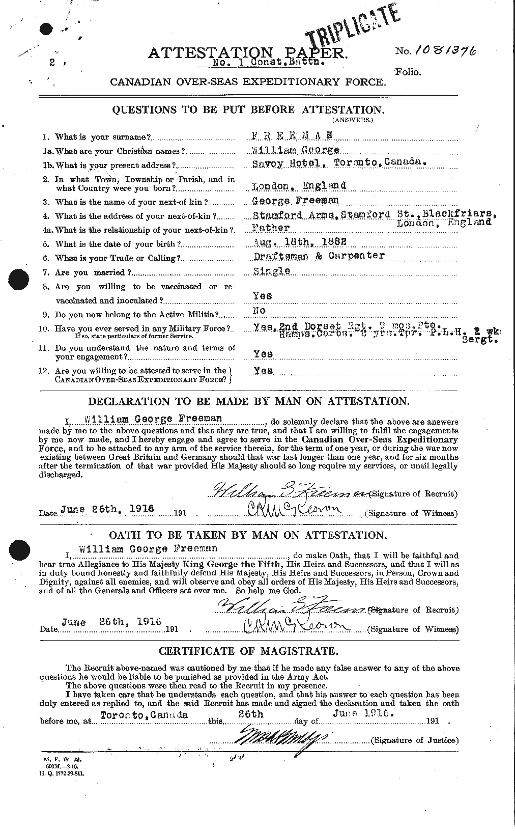 Dossiers du Personnel de la Première Guerre mondiale - CEC 336653a