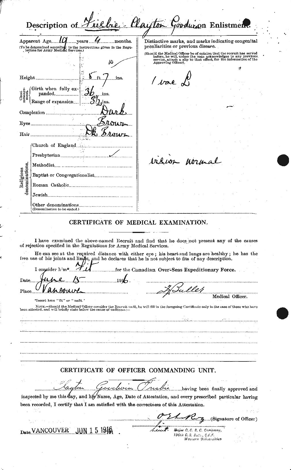 Dossiers du Personnel de la Première Guerre mondiale - CEC 337450b