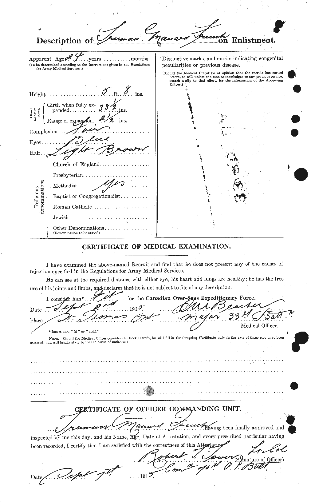 Dossiers du Personnel de la Première Guerre mondiale - CEC 338243b