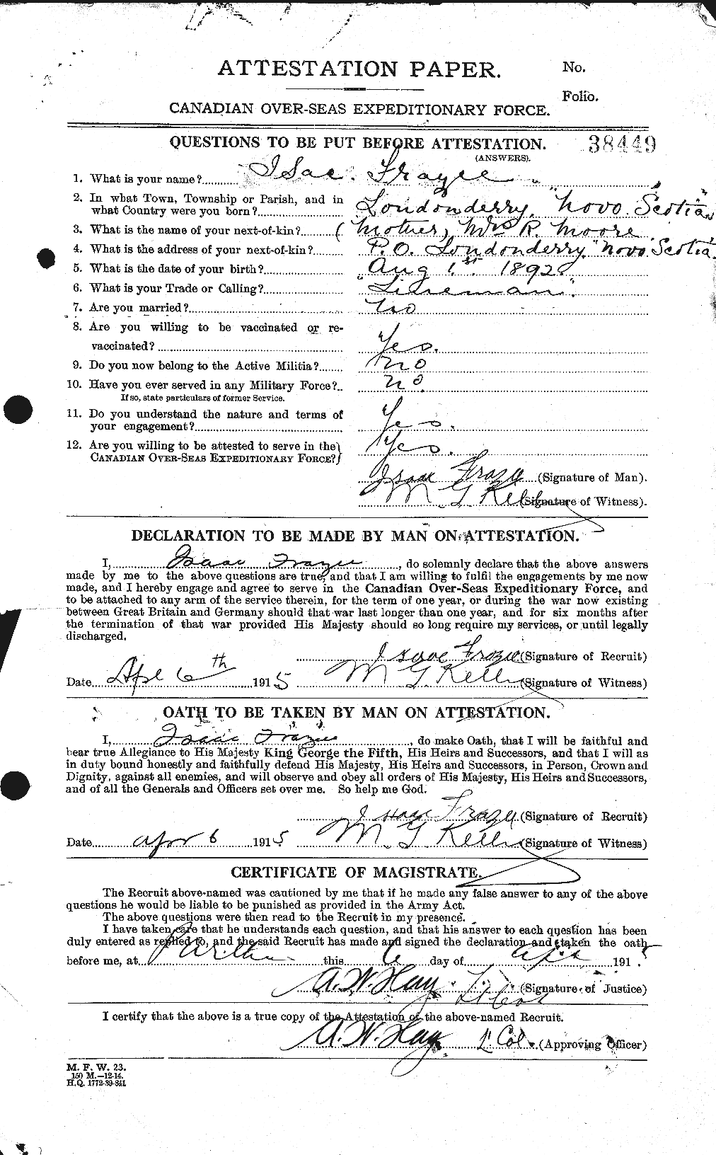 Personnel Records of the First World War - CEF 338438a