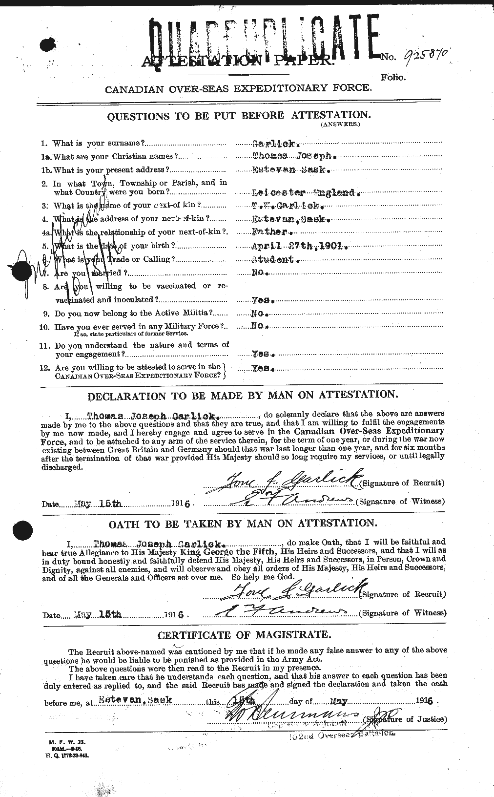 Personnel Records of the First World War - CEF 340677a