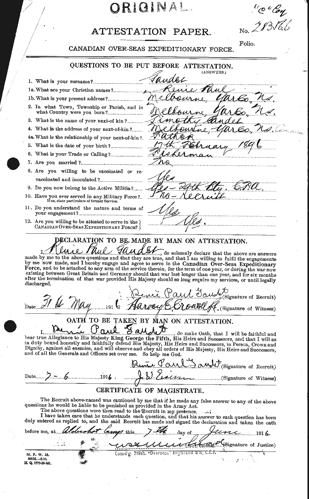 Personnel Records of the First World War - CEF 343120a