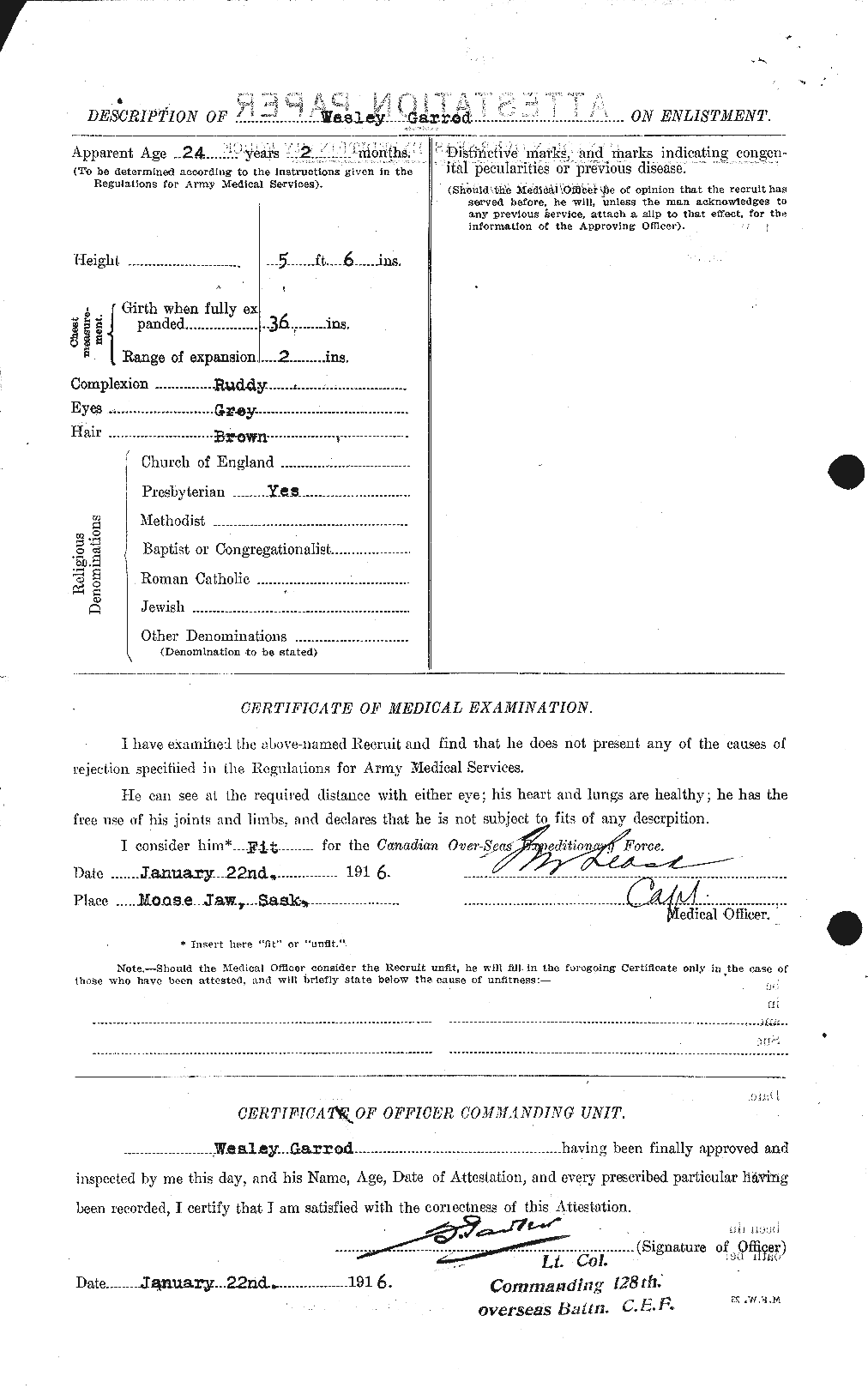 Dossiers du Personnel de la Première Guerre mondiale - CEC 343455b