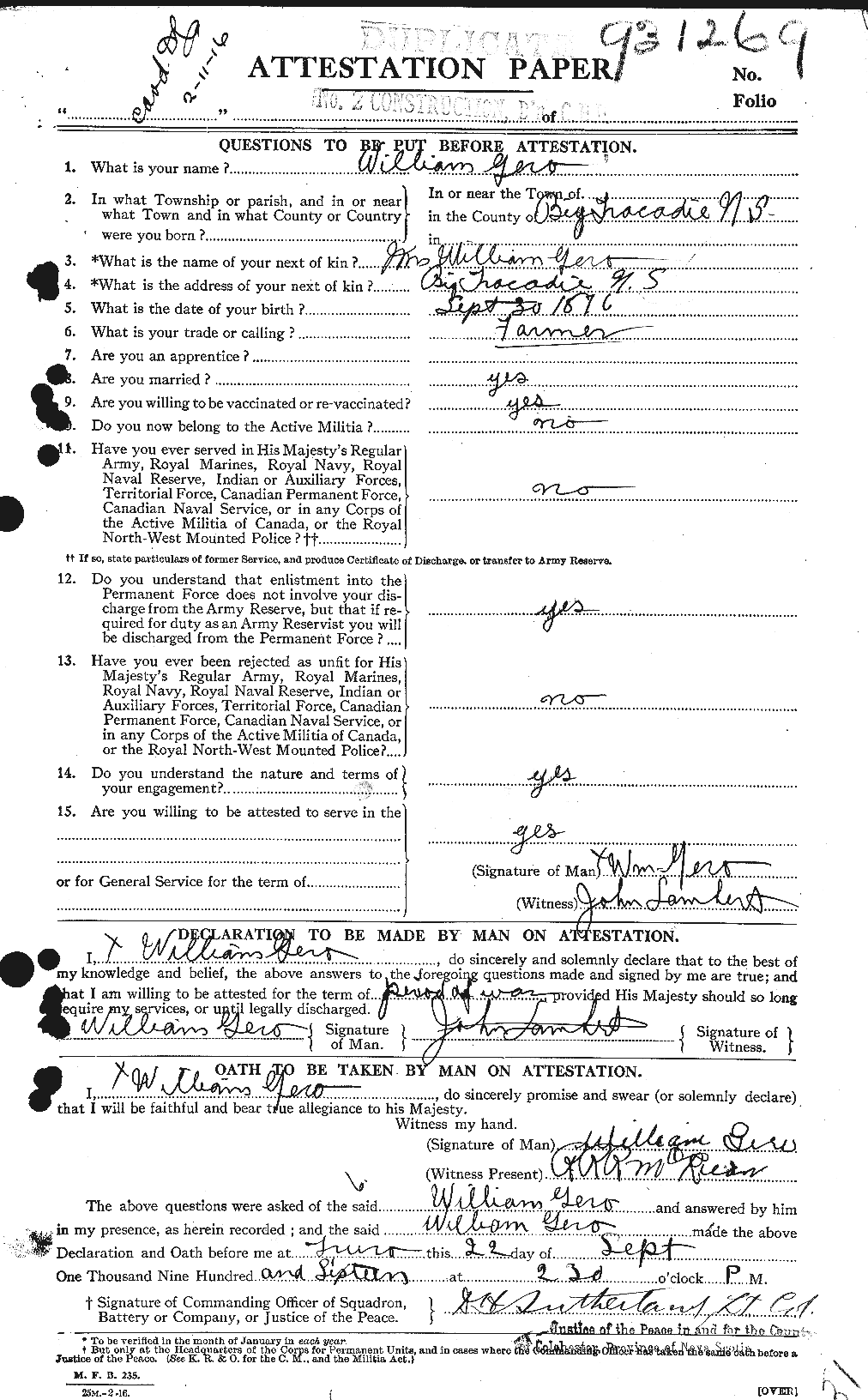 Dossiers du Personnel de la Première Guerre mondiale - CEC 344183a
